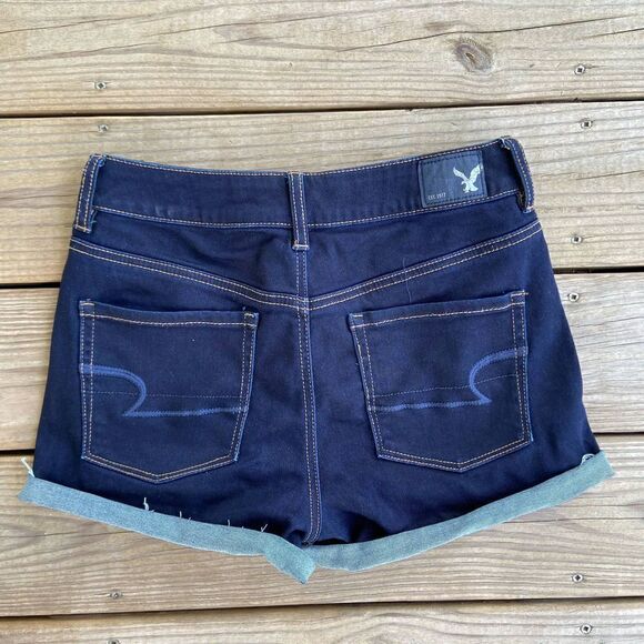 American Eagle Hi-Rise Shortie Denim Shorts Dark Wash Size 8 - Picture 1 of 5